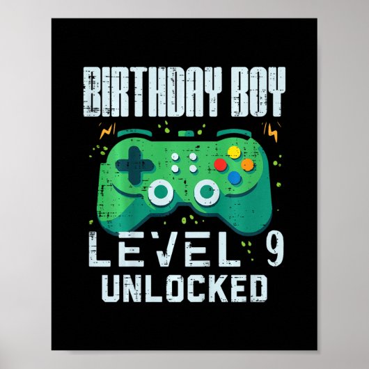 Kinder Geburtstag Junge Level 9 Freigeschaltet Gam Poster (Vorne)