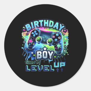 Kinder Geburtstag Junge Level Up Gamer Controller Runder Aufkleber