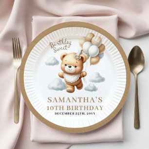 Kinder Geburtstag Teddybär Gold Elfenbein Party Te Pappteller