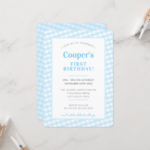 KINDER GEBURTSTAG vintage Gingham-Muster Junge bla Einladung
