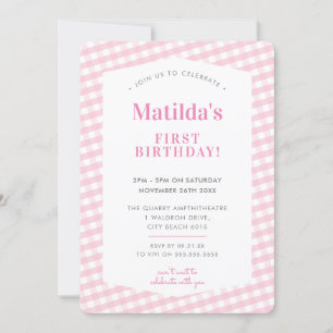 KINDER GEBURTSTAG vintage Gingham-Muster Mädchen r Einladung