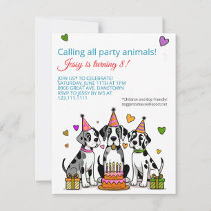 Kinder Geburtstagseinladung Deutsche Dogge Welpe  RSVP Karte