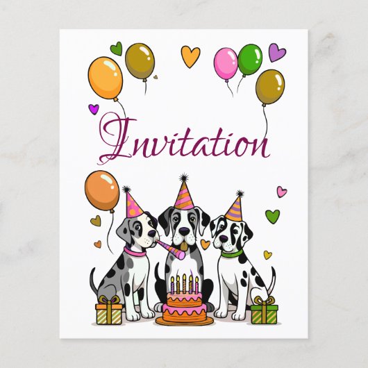 Kinder Geburtstagseinladung Great Dane Welpe (Vorderseite)