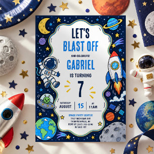 Kinder-Geburtstagsfeier Weltraum Astronaut Rakete Einladung