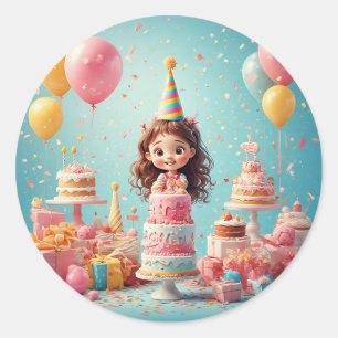 🎉 Kinder Geburtstagstorte Feier Frohe Party 🎂 Runder Aufkleber