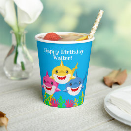 Kinder Gelber Hai & Familie Geburtstagsfeier Pappbecher