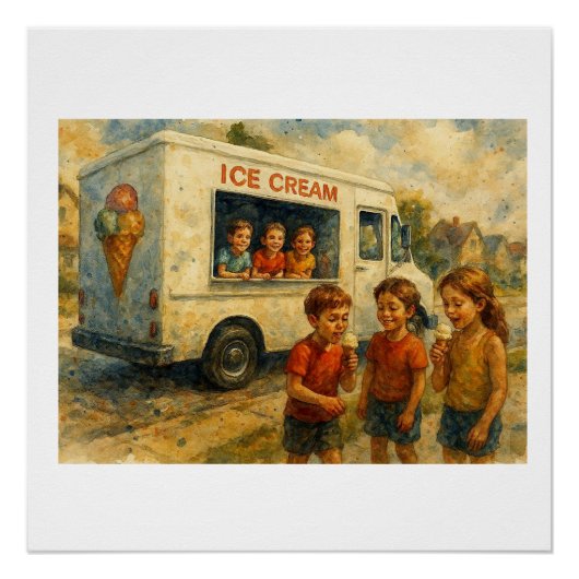 Kinder genießen Eiswagen, Poster (Vorderseite)