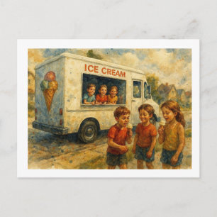 Kinder genießen Eiswagen,  Postkarte