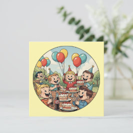 Kinder genießen ihre Kuchen, Sodas und Balloons Save The Date