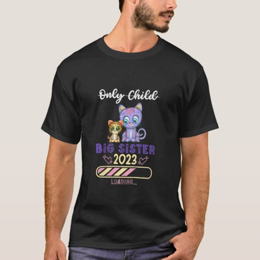 Kinder Geschwister Big Sister 2023 niedliche Katze T-Shirt (Vorderseite)