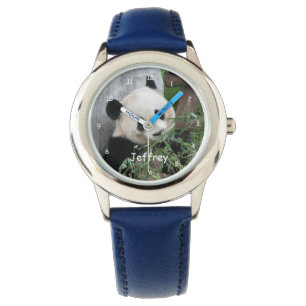 Kinder Giant Panda Blue Strap Name Wrist Armbanduhr