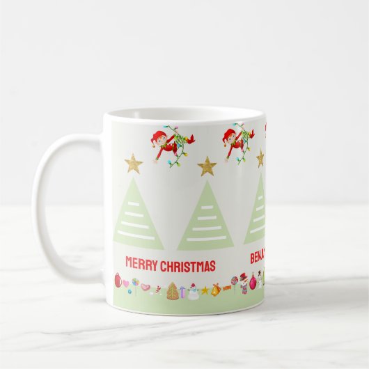 Kinder glücklich Elfs Weihnachtsbaum Gold Star Kaffeetasse (Links)