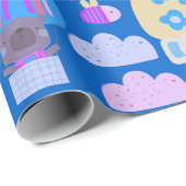 Kinder glücklich Geburtstag Blue Pink mit Niedlich Geschenkpapier (Rolleneckpunkt)