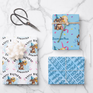 Kinder glücklich Geburtstag Welpenpackpapier Set 3 Geschenkpapier Set