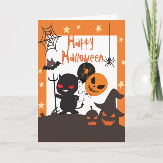 Kinder glücklich Halloween Orange Black Karte (Vorderseite)