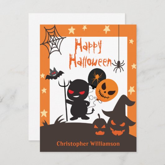 Kinder glücklich Halloween Orange Black Postcard Postkarte (Vorne/Hinten)