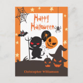 Kinder glücklich Halloween Orange Black Postcard Postkarte (Vorderseite)