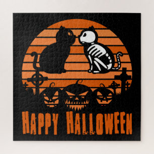 Kinder glücklich Halloween Skeleton Katze Retro So Puzzle