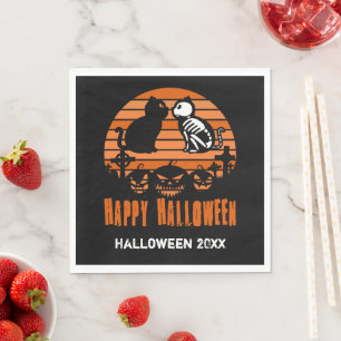 Kinder glücklich Halloween Skeleton Katze Retro So Serviette