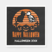Kinder glücklich Halloween Skeleton Katze Retro So Serviette (Vorderseite)