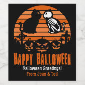 Kinder glücklich Halloween Skeleton Katze Retro So Weinetikett (Einzelnes Label)