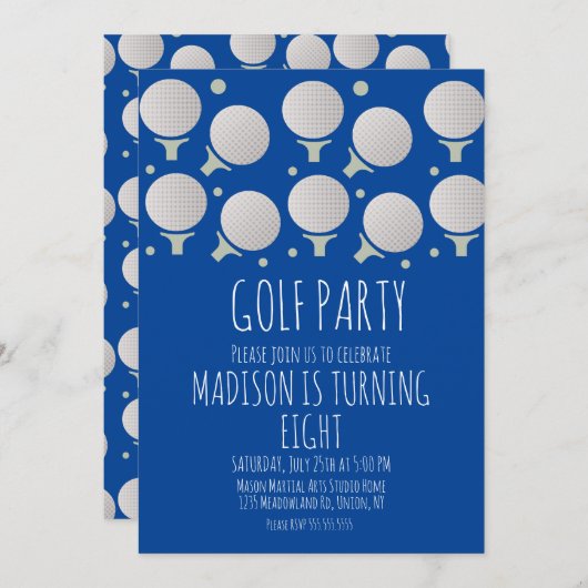 Kinder Golf Balls Geburtstagsparty Grüne Einladung (Vorne/Hinten)