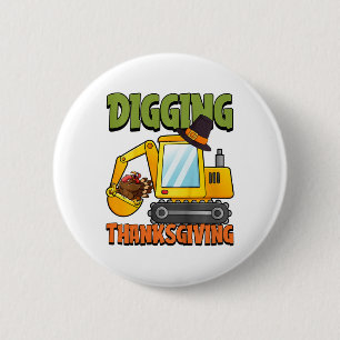 Kinder graben Erntedank Tag Cooler Baggerturke Button