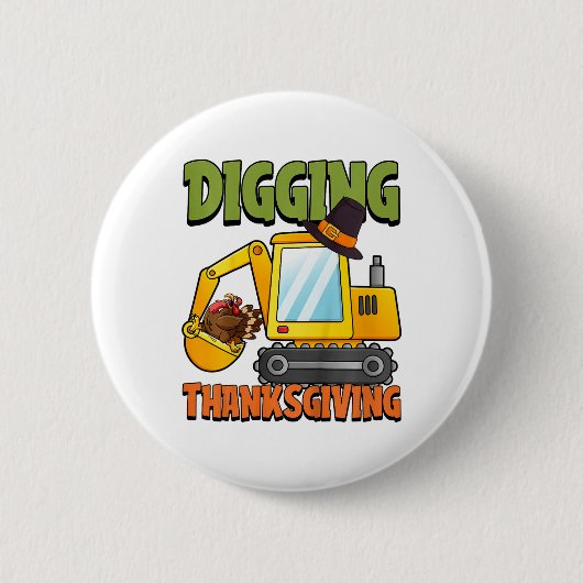 Kinder graben Erntedank Tag Cooler Baggerturke Button (Vorderseite)