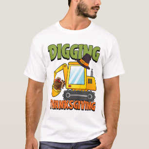 Kinder graben Erntedank Tag Cooler Baggerturke T-Shirt