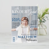 Kinder Grad Blue Foto Magazine Cover Einladung (Stehend Vorderseite)