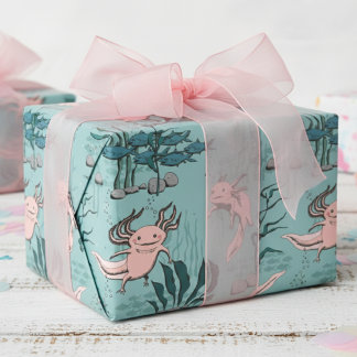 Kinder grün und rot rosa Unterwasser Axolotl Zeich Geschenkpapier