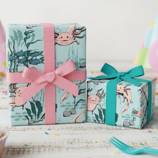 Kinder grün und rot rosa Unterwasser Axolotl Zeich Geschenkpapier
