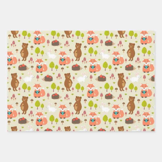 Kinder Guten Morgen Waldtiere Fox Bären Bunny Bunn Geschenkpapier Set (Vorderseite)