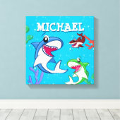 Kinder Hai Cartoon Unterwasser Blaues Meer Leinwanddruck (Insitu (Holzboden))