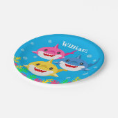 Kinder Hai und Familie Personalisiert Geburtstag Pappteller (Schrägansicht)