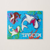 Kinder Haifischfisch Cartoon unter Wasser Blauer O Puzzle (Horizontal)