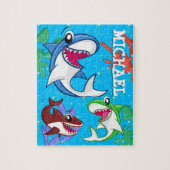 Kinder Haifischfisch Cartoon unter Wasser Blauer O Puzzle (Vertikal)