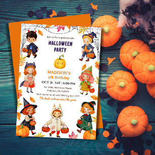 Kinder Halloween 4. Geburtstagsparty Kostüm Kürbis Einladung