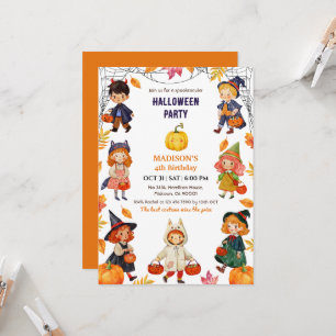 Kinder Halloween 4. Geburtstagsparty Kostüm Kürbis Einladung