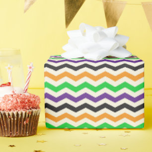Kinder Halloween Chevron Grün Lila Schwarz Orange Geschenkpapier