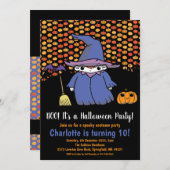 Kinder Halloween Hexenkürbis & Fledermäuse Geburts Einladung (Vorne/Hinten)