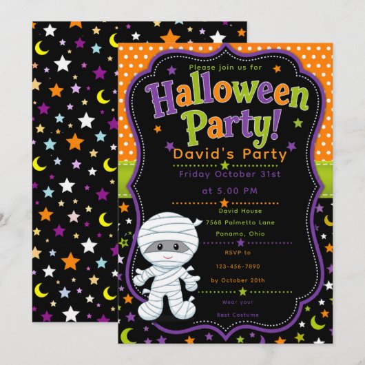 Kinder-Halloween-Party Einladung (Vorne/Hinten)