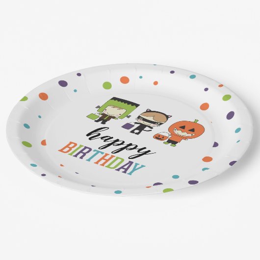 Kinder Halloween Party farbenfroh Pappteller (Schrägansicht)