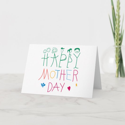 Kinder Handschrift mit Strichmännchen Karte (Vorderseite)