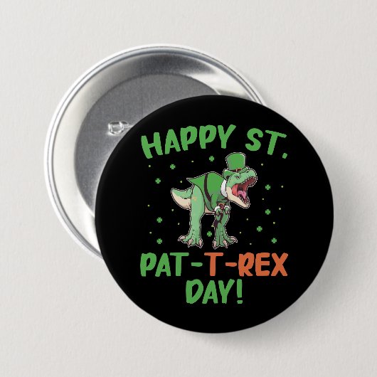 Kinder Happy St Pat Trex Day Dino St Patricks Day Button (Vorne & Hinten)