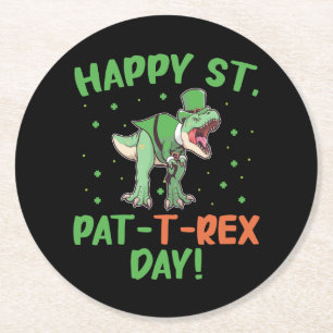 Kinder Happy St Pat Trex Day Dino St Patricks Day Runder Pappuntersetzer
