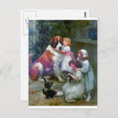 Kinder Haustiere Hunde Katzen Gemälde Postkarte (Vorne/Hinten)