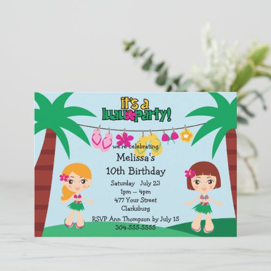 Kinder Hawaii-Luau Einladung (Stehend Vorderseite)