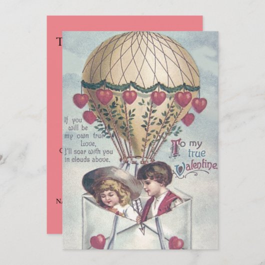 Kinder Herz Heißluftballon Hochzeit Einladung (Vorne/Hinten)