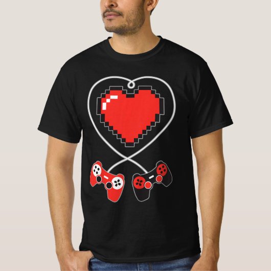 Kinder Herz Pixel Art Video-Game Controller Valent T-Shirt (Vorderseite)